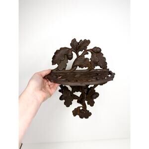 Antique 1868 Post Civil War Era Cast Iron Wall Shelf leaf Floral Motif, repaired